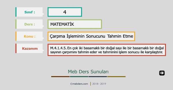 4.Sınıf Matematik Çarpma İşleminin Sonucunu Tahmin Etme Sunusu