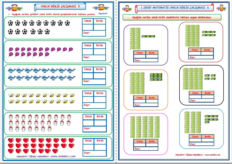 1.Sınıf Matematik Onluk Birlik Çalışması 5-6   (2 Sayfa)