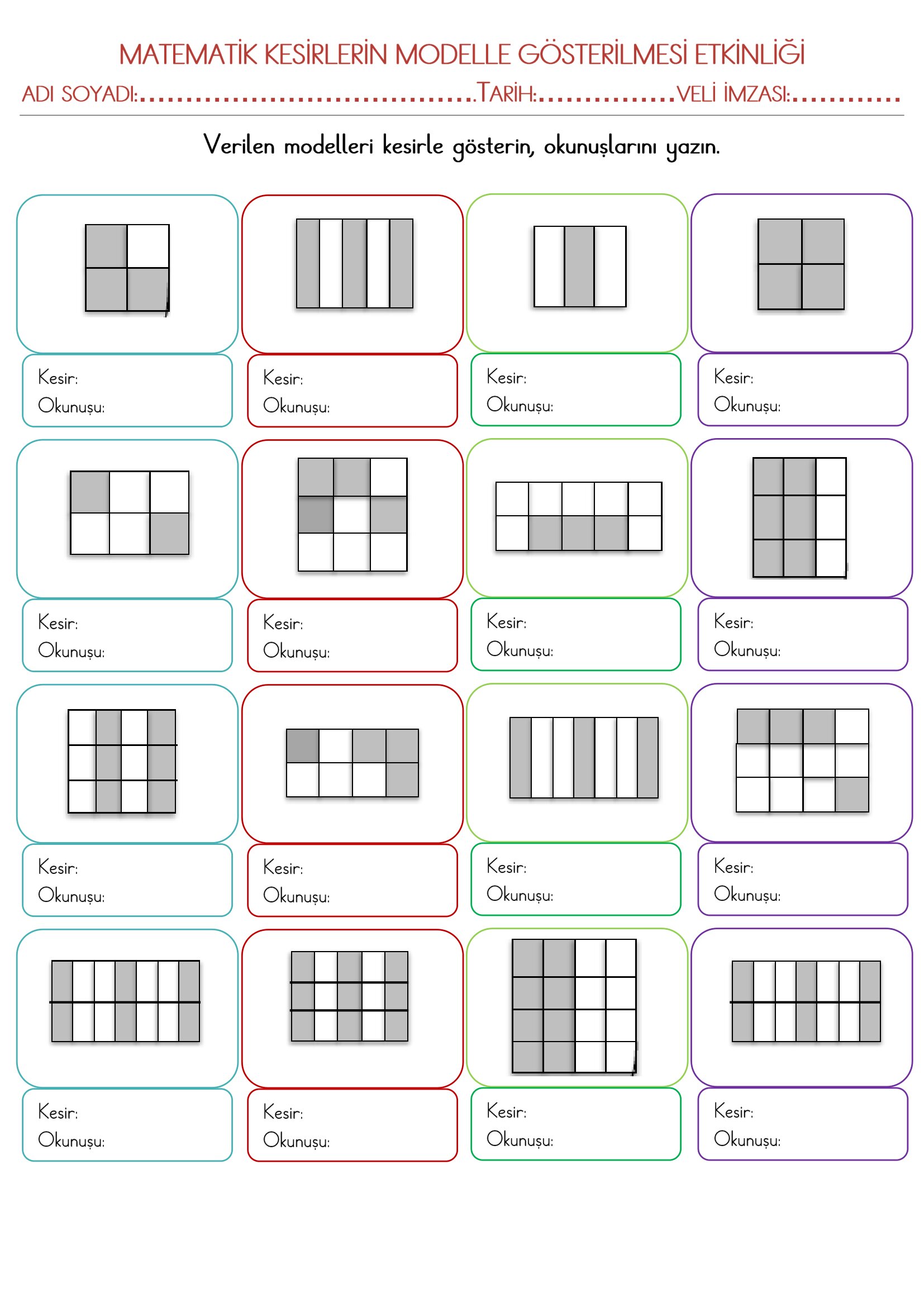 3.Sınıf Matematik Kesirlerin Modelle Gösterilmesi Etkinliği-2