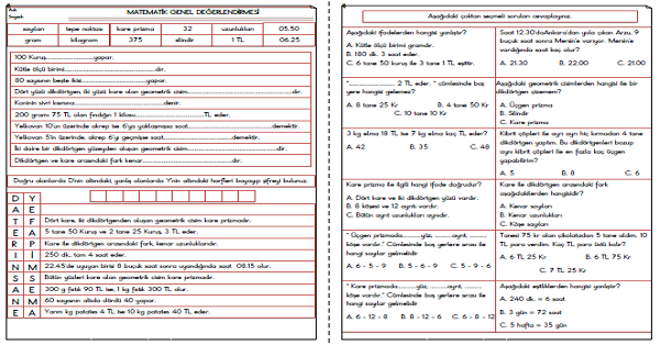 3.Sınıf Matematik Genel Değerlendirmesi 1
