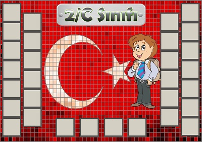 Model 54, 2C şubesi için Türk bayraklı fotoğraf eklemeli kapı süslemesi - 30 öğrencilik