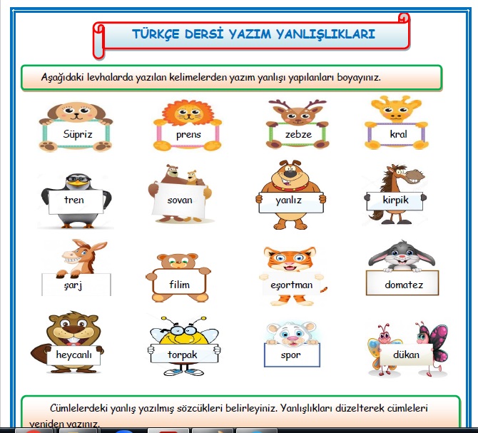 2.Sınıf Türkçe Dersi Yazım Yanlışlıkları