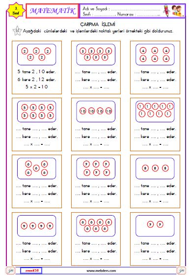 3. Sınıf Matematik Çarpma İşlemi  Etkinliği 3