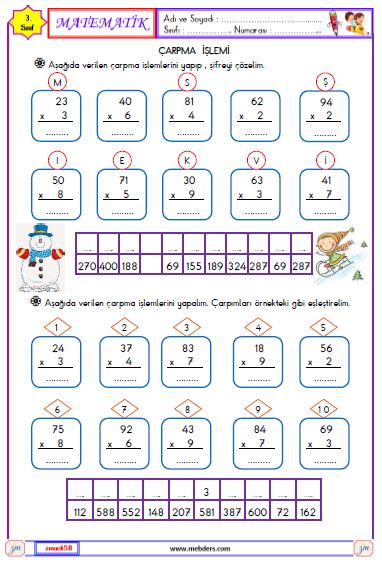 3. Sınıf Matematik Çarpma İşlemi Etkinliği 12