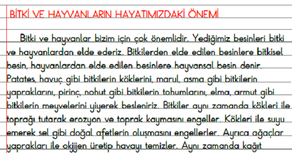 3.Sınıf - Hayat Bilgisi Bitki ve Hayvanların Hayatımızdaki Önemi Defter Özeti