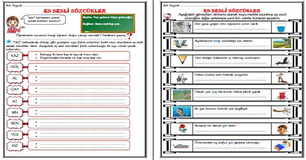 3. Sınıf Türkçe Eş Sesli Sözcükler Erkinlik Çalışması (Sesteş) 10
