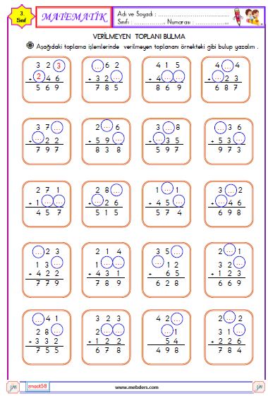 3. Sınıf Matematik Verilmeyen Toplananı Bulma Etkinliği 3