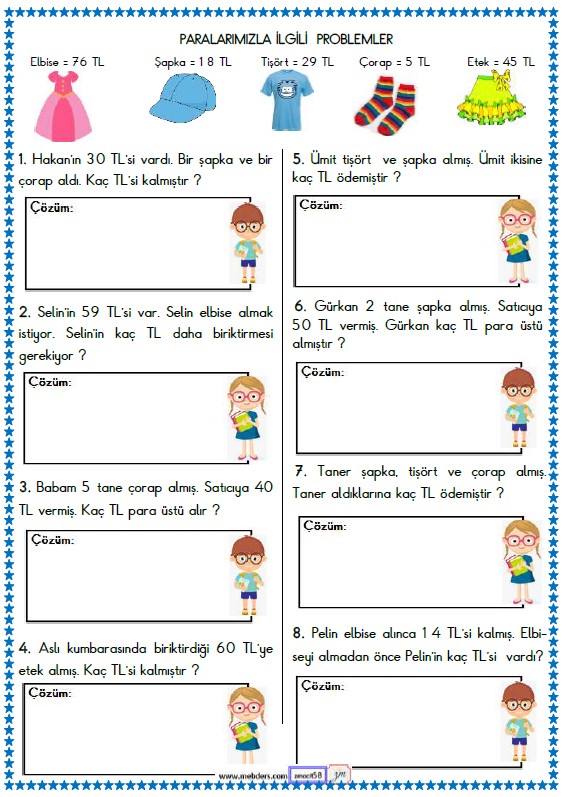 2. Sınıf Matematik Para Problemleri Etkinliği 8