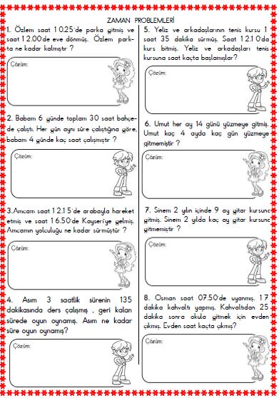 3. Sınıf Matematik Zaman Problemleri Etkinliği 3