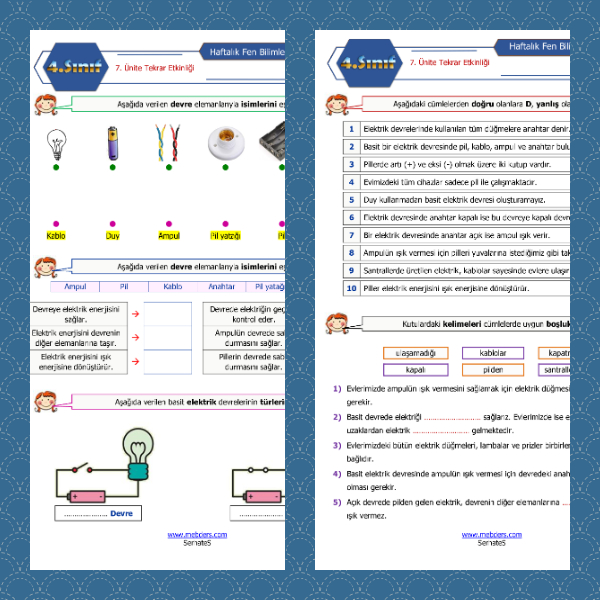 4. Sınıf Fen Bilimleri - 7. Ünite (Basit Elektrik Devreleri) Tekrar Etkinliği