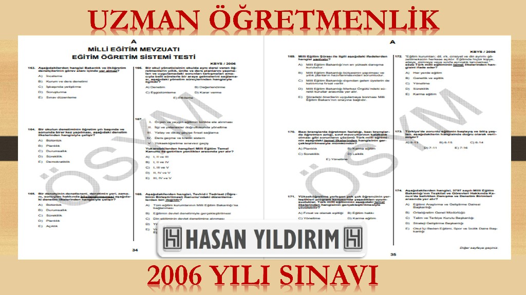 ÖĞRETMENLİK KARİYER BASAMAKLARINDA YÜKSELME SINAVI - UZMAN ÖĞRETMENLİK (NİSAN-2006)