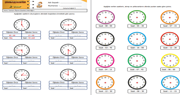 2.Sınıf Matematik Zamanı Ölçme (Saatler) Etkinliği 1