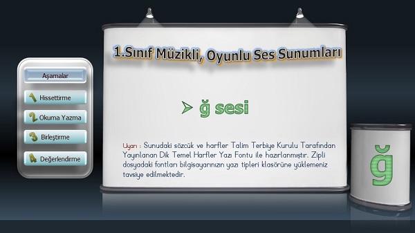 1.Sınıf İlkokuma Müzikli, Animasyonlu ğ Sesi Sunusu