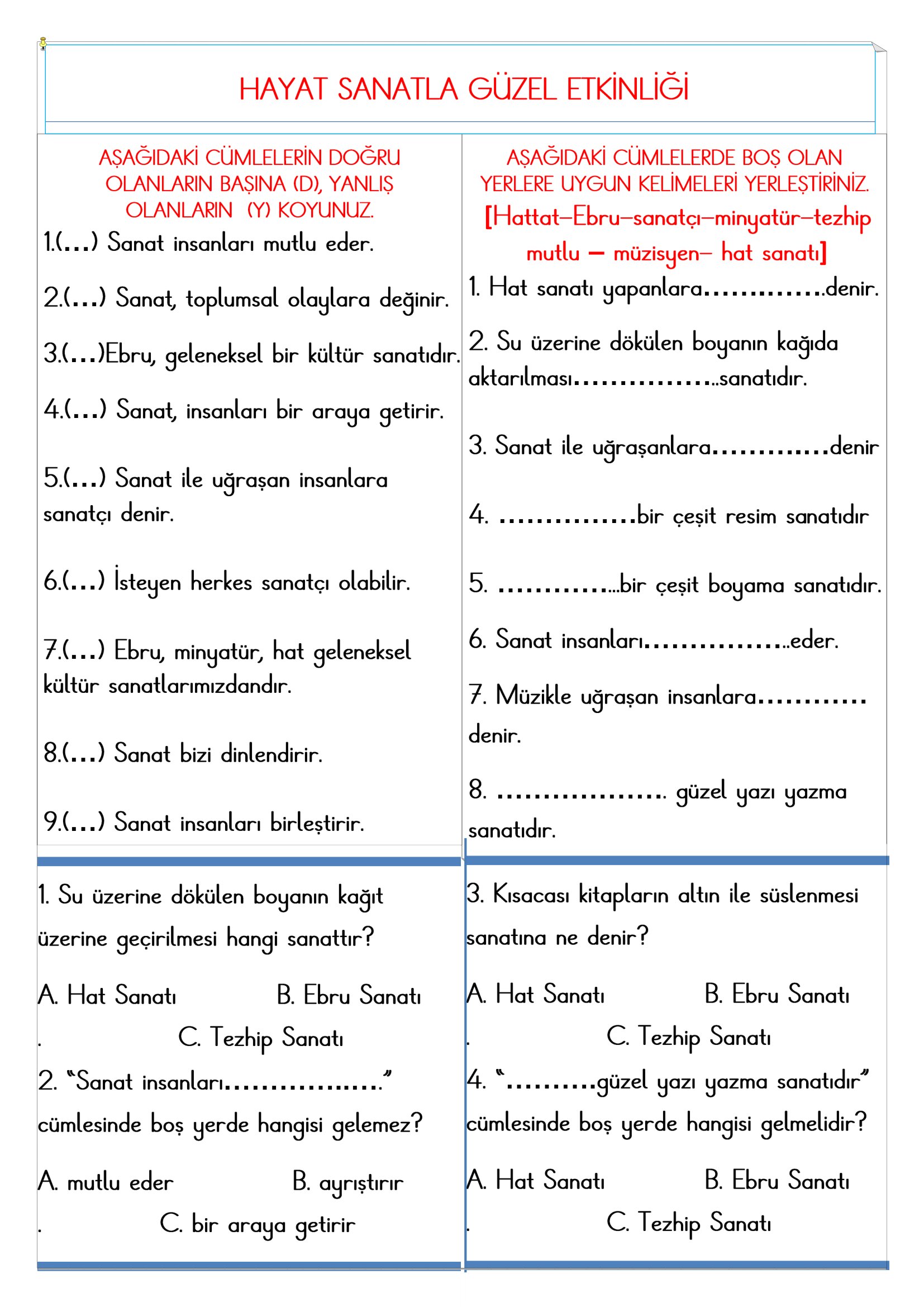 2.Sınıf - Hayat Bilgisi Hayat Sanatla Güzel Etkinliği