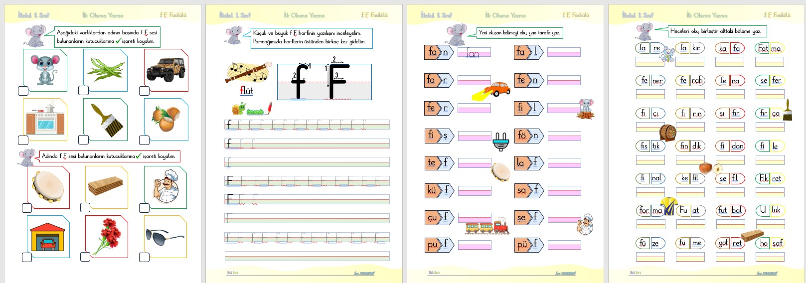 1. Sınıf İlk Okuma Yazma F Sesi FASİKÜLÜ (11 SAYFA)