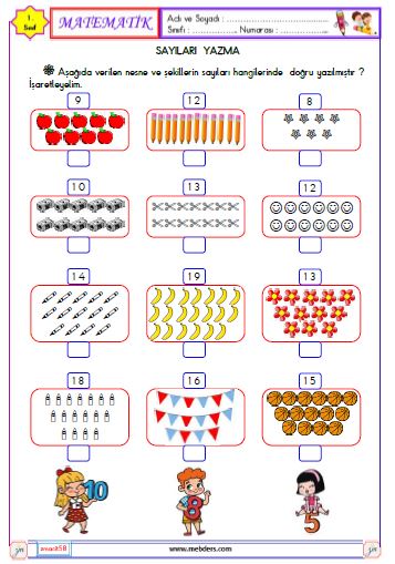 1. Sınıf Matematik Sayıları Yazma Etkinliği 2