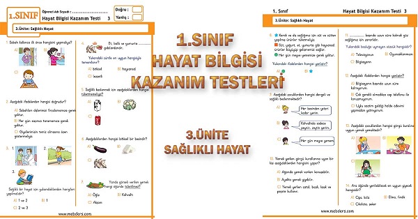 1.Sınıf Hayat Bilgisi Kazanım Testi - 3.Ünite - Sağlıklı Hayat