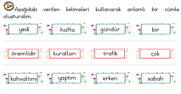 1.Sınıf Türkçe Anlamlı ve Kurallı Cümle Oluşturma Etkinliği-1