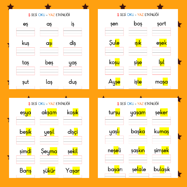 1. Sınıf İlkokuma Yazma - Ş Sesi Kelime Oku Yaz Etkinliği