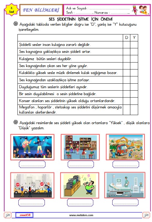 3. Sınıf Fen Bilimleri Sesin Şiddeti Etkinliği