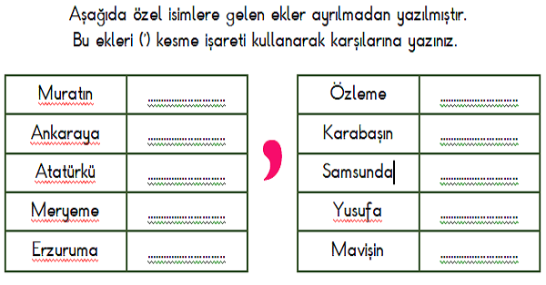 1.Sınıf Türkçe Noktalama İşaretleri (Kesme İşareti)