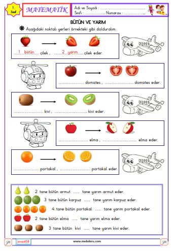 1. Sınıf Matematik Bütün ve Yarım  Etkinliği 5