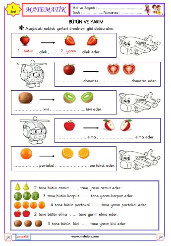 1. Sınıf Matematik Bütün ve Yarım  Etkinliği 5