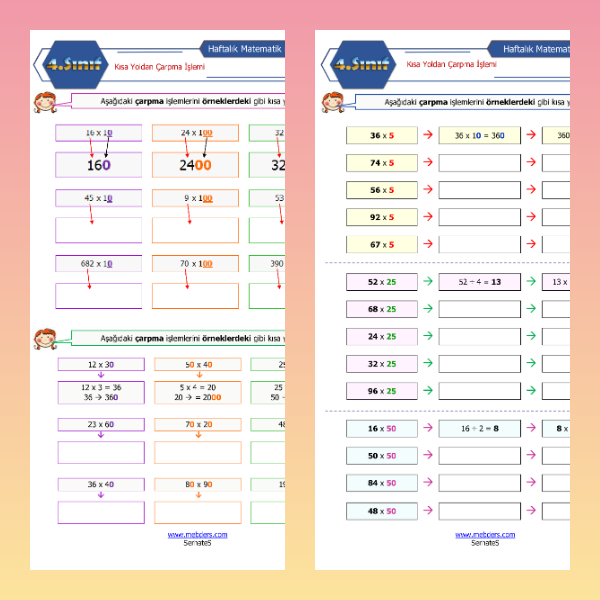 4. Sınıf Matematik - Kısa Yoldan Çarpma İşlemi Etkinlikleri