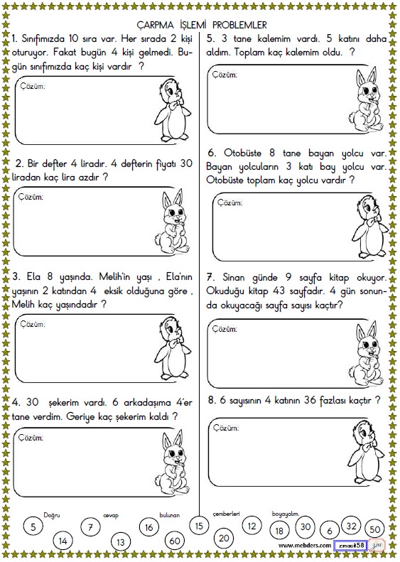 2. Sınıf Matematik Çarpma İşlemi Problemler Etkinliği 9