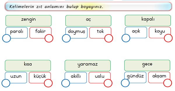 2.Sınıf Türkçe Zıt Anlamlı Kelimeler Etkinliği-2