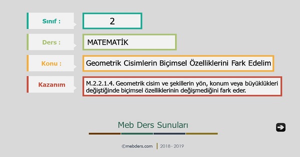 2.Sınıf Matematik Geometrik Cisimlerin Biçimsel Özelliklerini Fark Edelim Sunusu