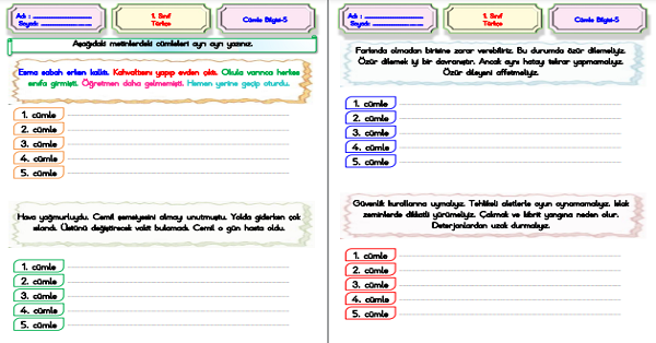 1.Sınıf Türkçe Cümle Bilgisi-5