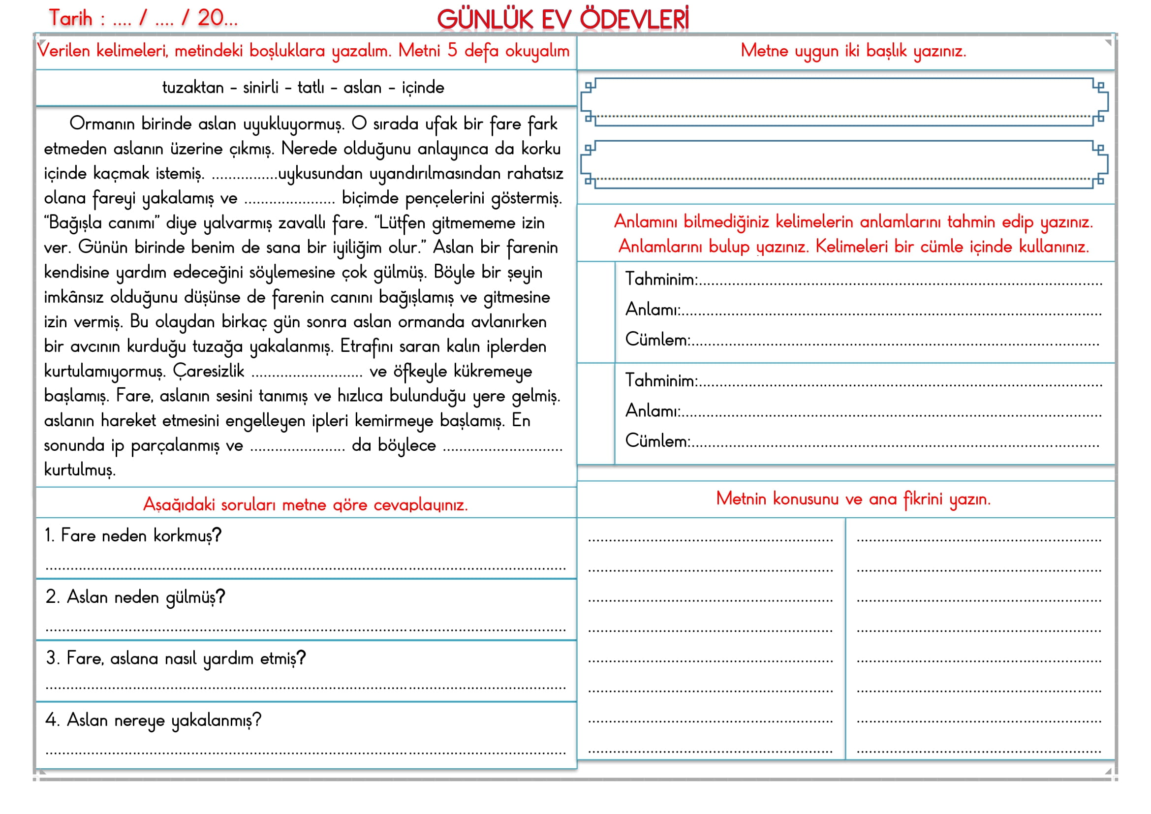 2.Sınıf 06 Mayıs 2025 Günlük Ev Ödevi