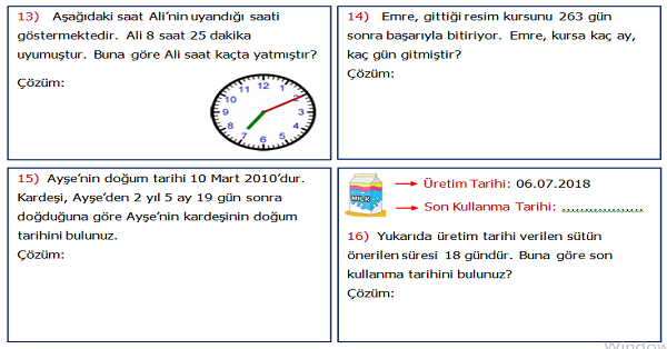 4.Sınıf Matematik Zaman Ölçme ile İlgili Problemler 3