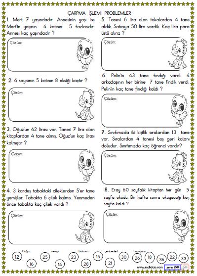 2. Sınıf Matematik Çarpma İşlemi ile İlgili Problemler Etkinliği 10