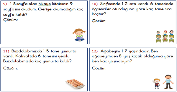 1.Sınıf Matematik Çıkarma İşlemi ile İlgili Problemler 2