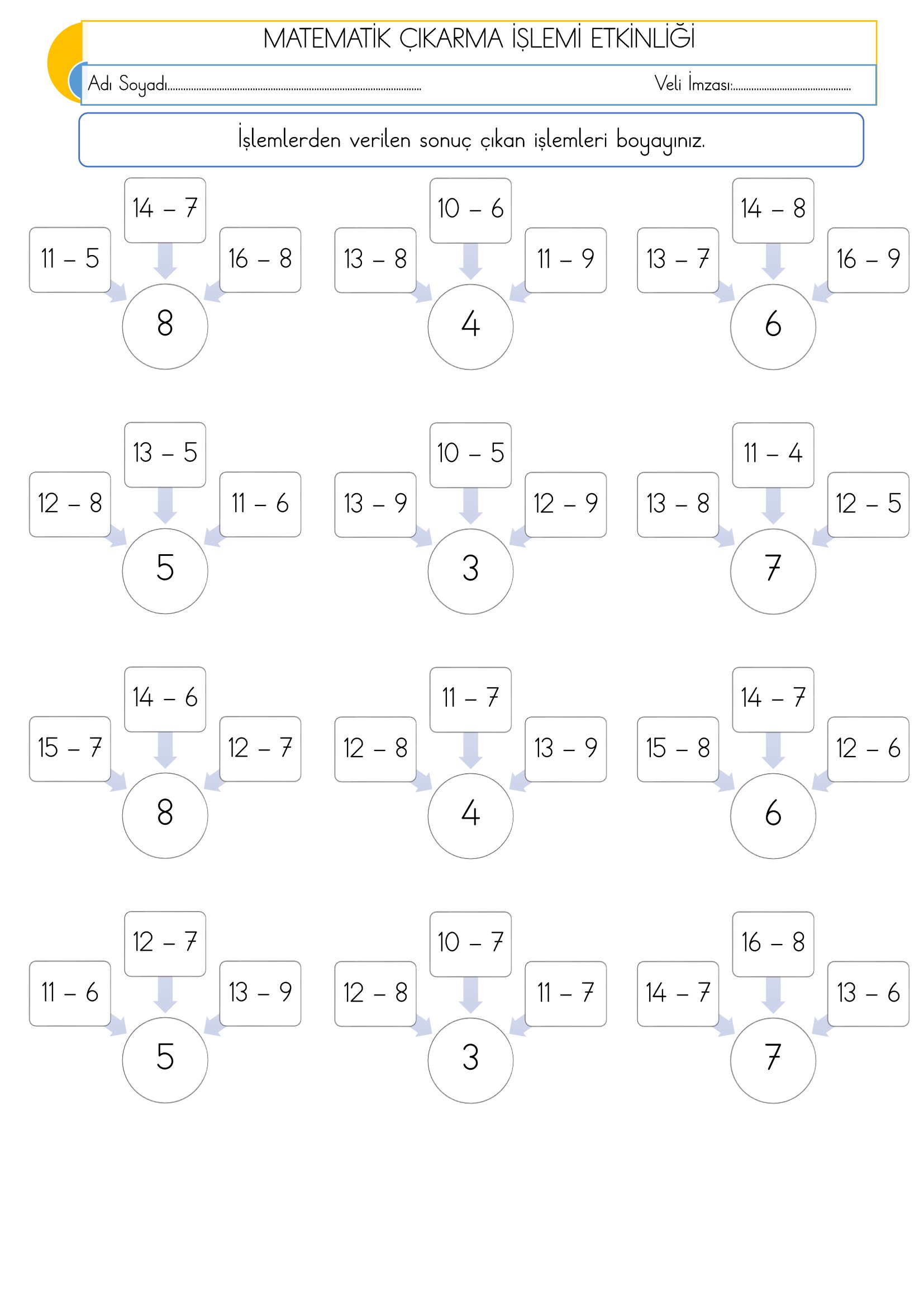 1.Sınıf Matematik Çıkarma İşlemi Etkinliğiiii