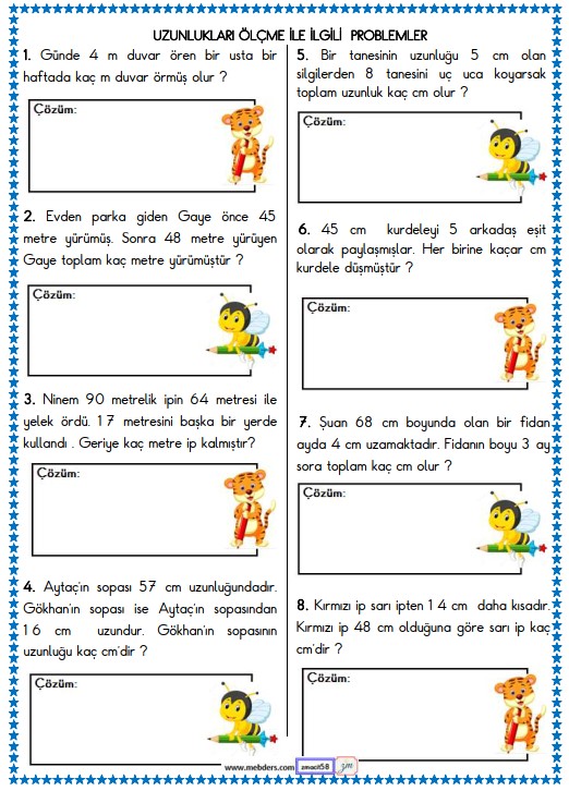 2. Sınıf Matematik Uzunluk Ölçme İle İlgili Problemler Etkinliği 4