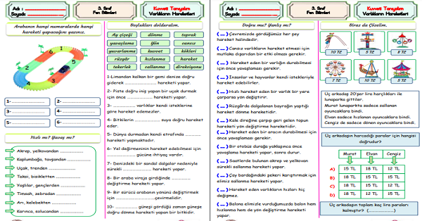 3.Sınıf Fen Bilimleri Varlıkların Hareket Özellikleri-2