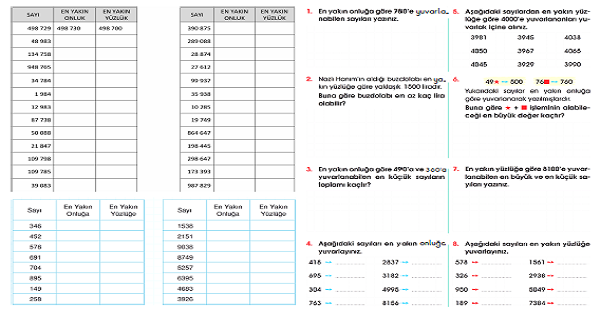 4. Sınıf Matematik Onluğa ve Yüzlüğe Yuvarlama 4