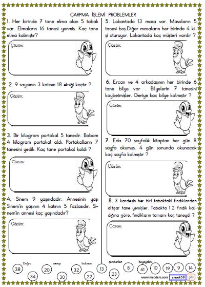 2. Sınıf Matematik Çarpma İşlemi ile İlgili Problemler Etkinliği 12