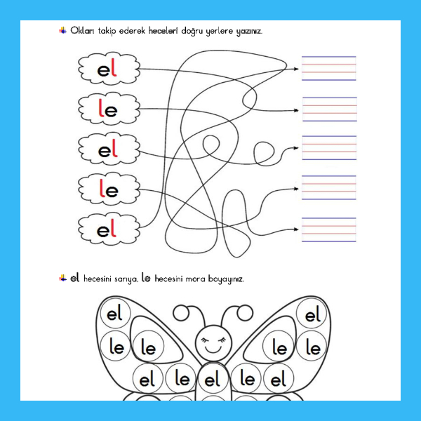 1. Sınıf İlkokuma Yazma - L Sesi el-le Heceleri Etkinliği-1