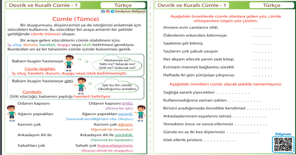 4.Sınıf Türkçe Devrik - Kurallı Cümle Etkinliği
