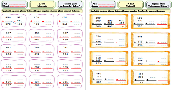 3.Sınıf Matematik Toplama İşlemi-Verilmeyen Toplananı Bulma-1