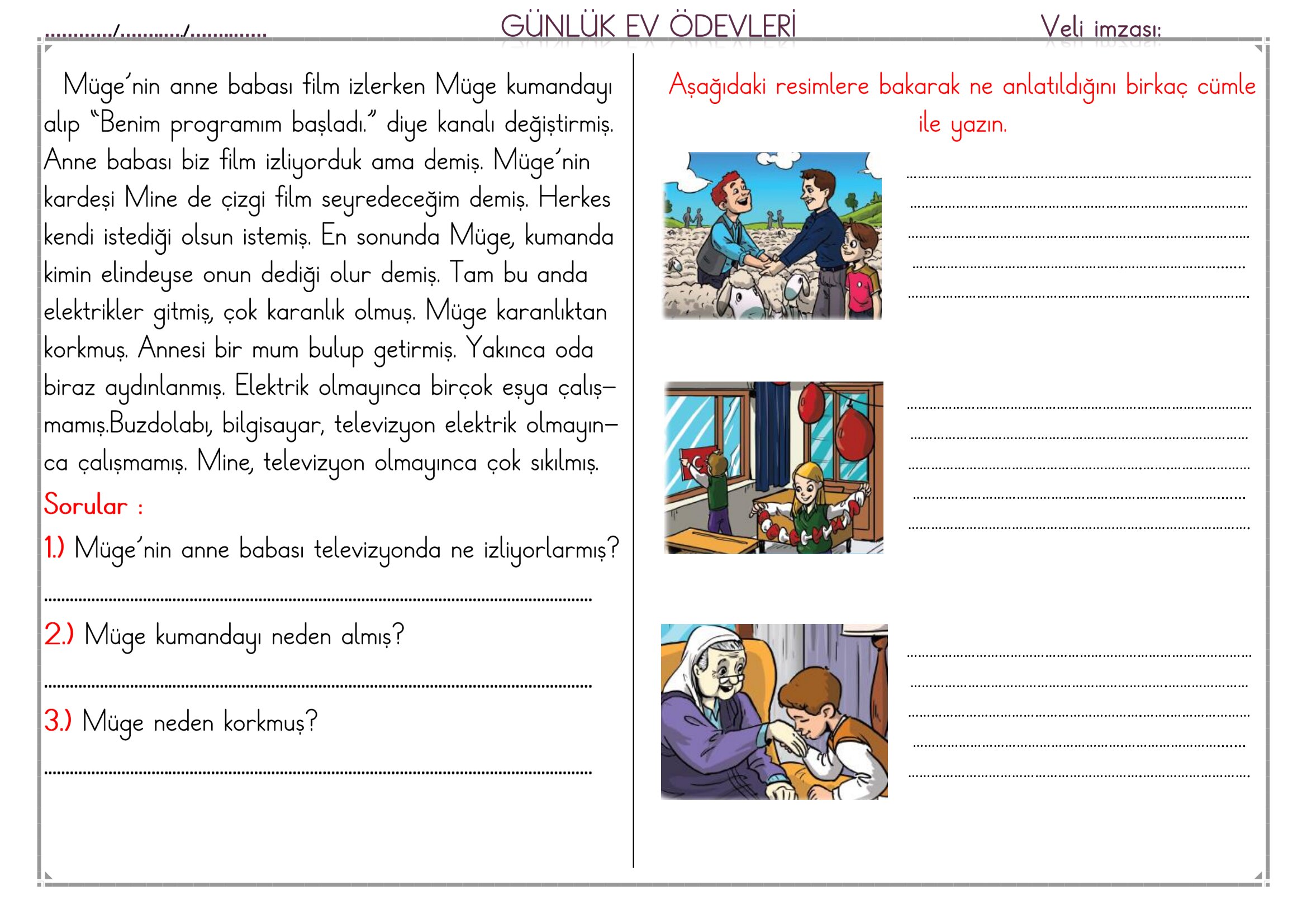 1.Sınıf - 27 Nisan 2026 Günlük Ev Ödevleri