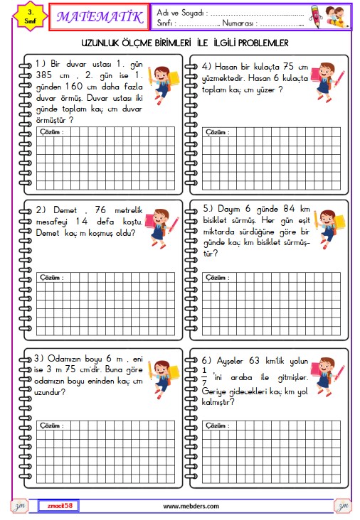 3. Sınıf Matematik Uzunluk Ölçme İle İlgili Problemler Etkinliği 5