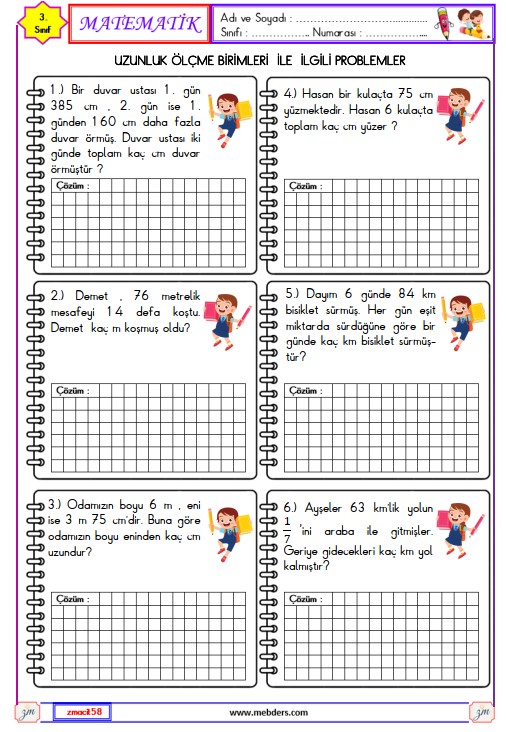 3. Sınıf Matematik Uzunluk Ölçme İle İlgili Problemler Etkinliği 5