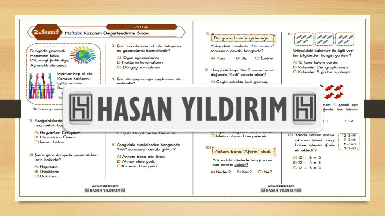 2.Sınıf Haftalık Değerlendirme Testi-25.Hafta(5-9 Nisan)