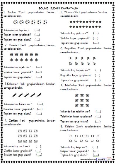 2. Sınıf Matematik Bölme İşlemini Kavrayalım Etkinliği 1