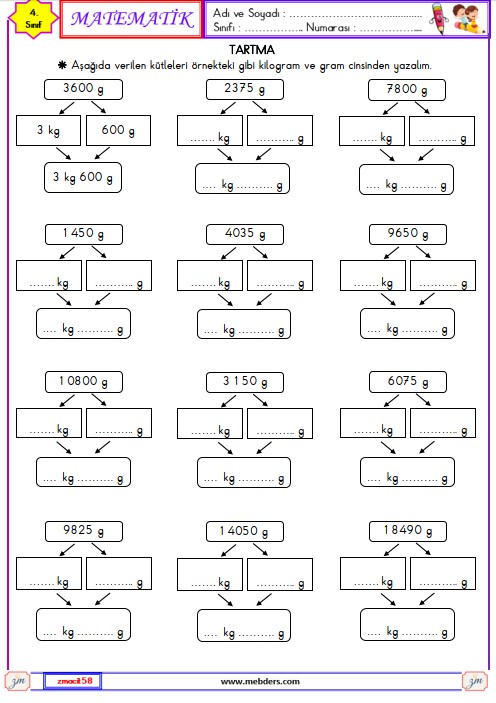4. Sınıf Matematik Tartma Etkinliği 13
